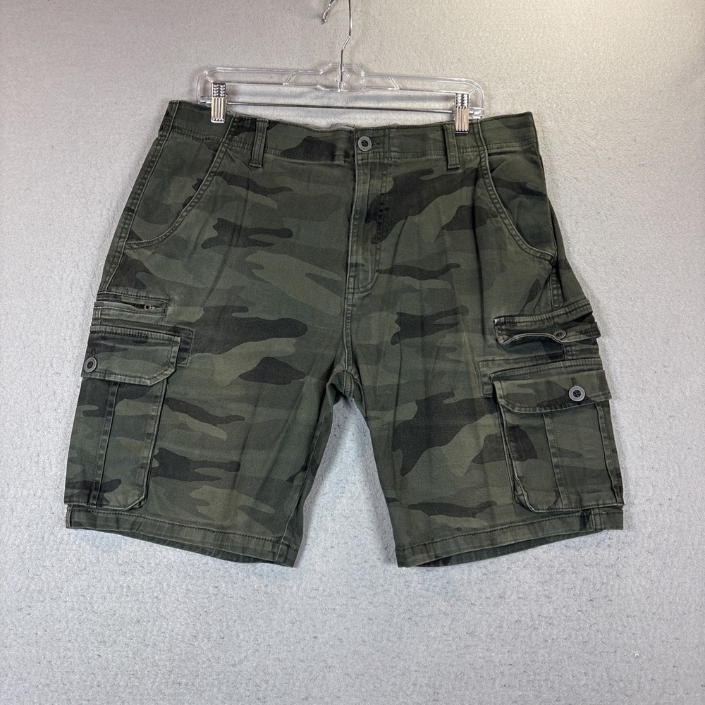 Iron Flex Cargo Shorts Men 36 Camo Utility Stretch